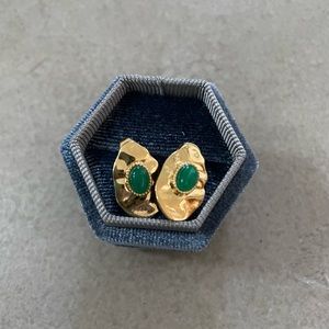 Gold and green abstract oval earrings pierced brand new